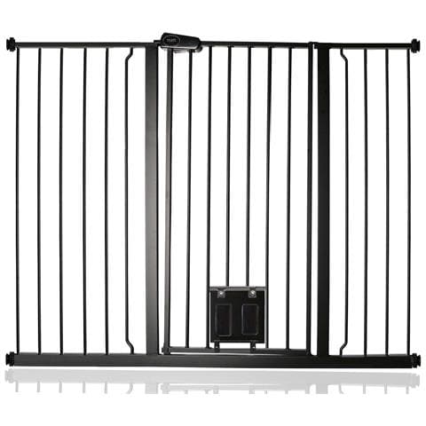Bettacare Cancelletto Per Animali Con Gattaiola Bloccabile, 126.7cm - 134.3cm, Nero, Altezza Di 104cm - Foto 1