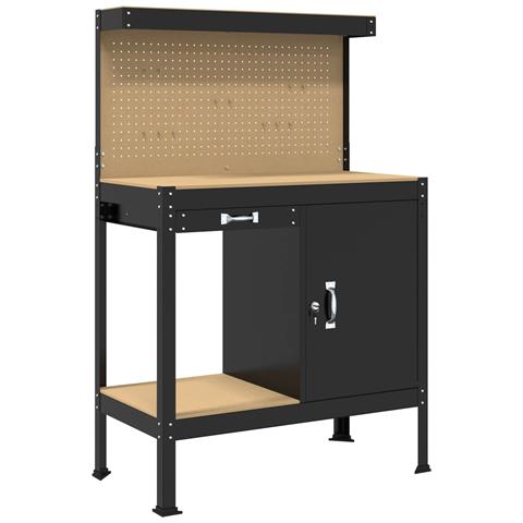 Banco da lavoro con cassetto con blocco Nero 90 x 49 x 141 cm - Foto 1