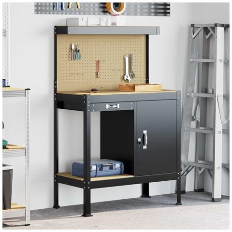 Banco da lavoro con cassetto con blocco Nero 90 x 49 x 141 cm - Foto 2
