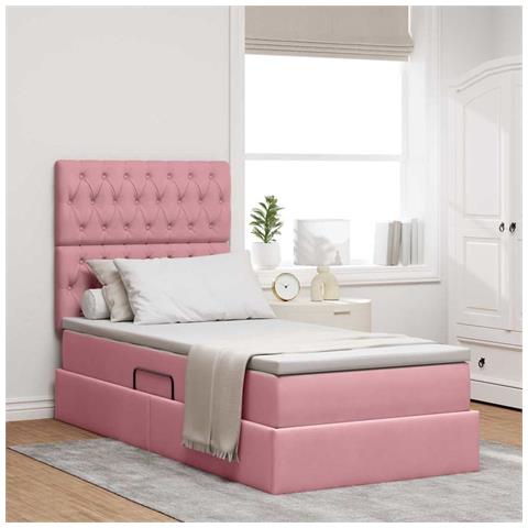 Letto con contenitore e materasso Rosa 90 x 190 cm Velluto - Foto 2