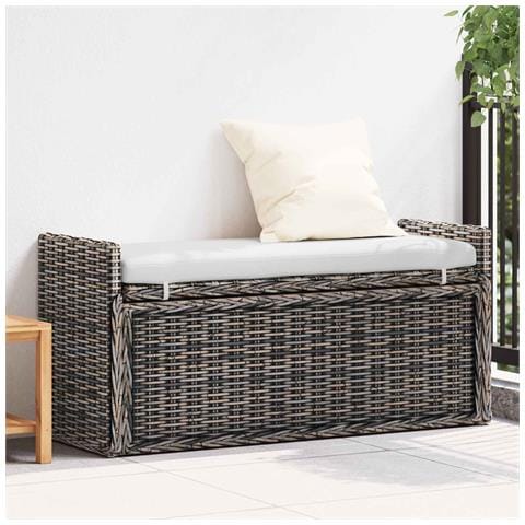 Panchina con contenitore Nero Lavato 110 x 40 x 50 cm Rattan - Foto 2