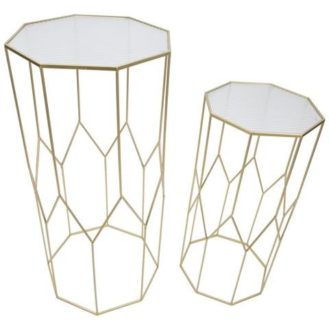 Coppia Consolle New Glass Glam In Ferro Dorato E Vetro, H 100 E 80 Cm - Foto 2