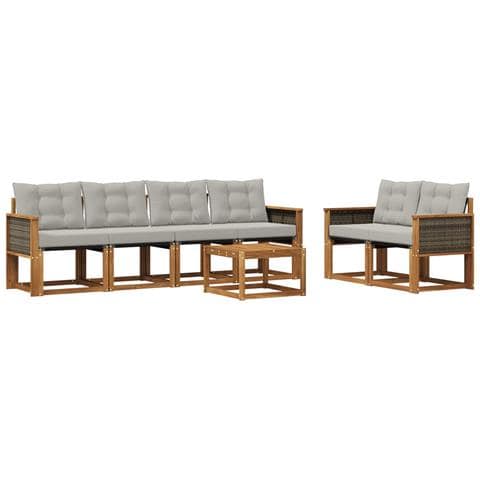 Set di divani da esterno 7 pcs Naturale e Grigio Chiaro - Foto 1