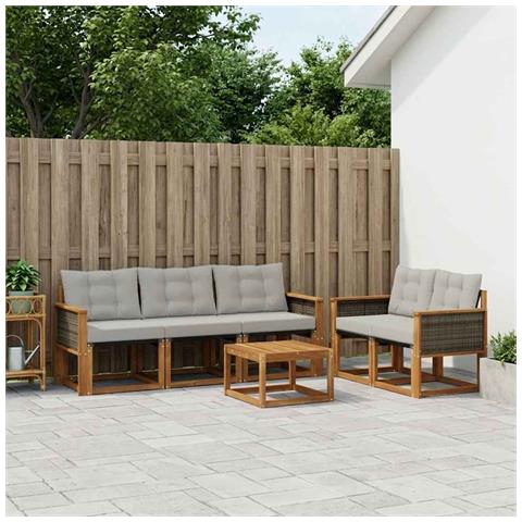 Set di divani da esterno 7 pcs Naturale e Grigio Chiaro - Foto 2