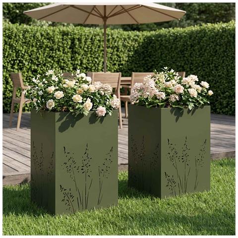 Vaso da giardino 2 pz Verde Oliva 50 x 50 x 75 cm - Foto 2