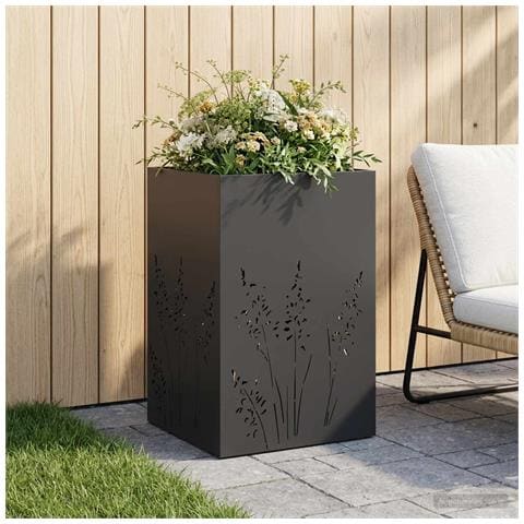 Vaso da giardino Nero 50 x 50 x 75 cm Acciaio laminato a freddo - Foto 2
