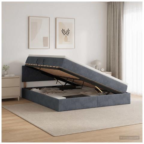 Letto con Contenitore Grigio Scuro 180 x 200 cm Velluto - Foto 2