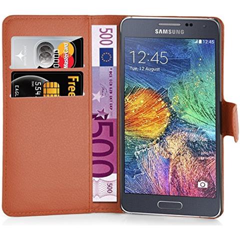 Custodia Compatibile Con Samsung Galaxy A7 2015 In Marrone Pastello - Coperchio Protettiva Con Chiusura Magnetica, Funzione Stand E Tasca Per Le Carte - Foto 7