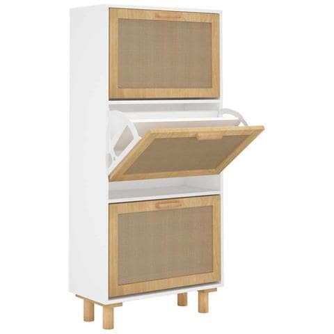 Scarpiera Bianca52x25x115cm Legno Multistrato e Rattan Naturale - Foto 1