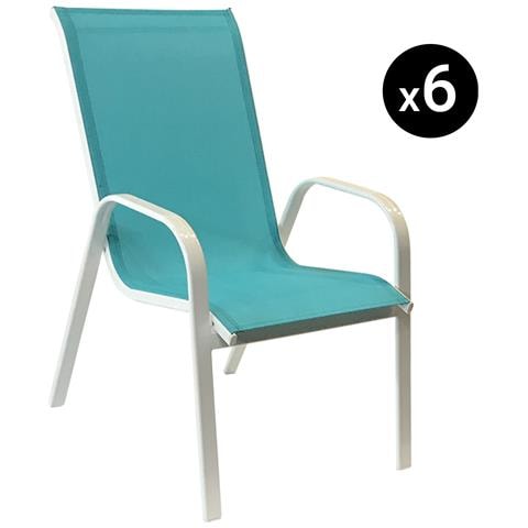 Set Di 6 Sedie Marbella In Textilene Blu - Alluminio Bianco - Foto 9