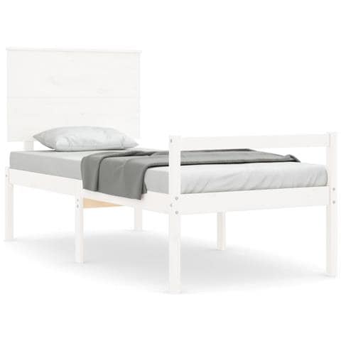 Letto per Anziani con Testiera Bianco Single in Legno Massello - Foto 1