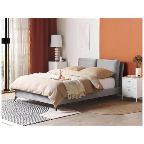 Letto Matrimoniale Velluto Grigio 140 X 200 Cm Melle - Foto 2