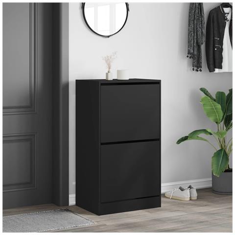 Scarpiera Con 2 Cassetti Ribaltabili Nera 60x42x108 Cm - Foto 3