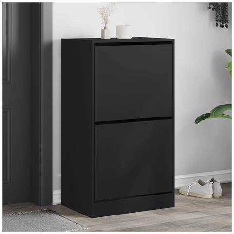 Scarpiera Con 2 Cassetti Ribaltabili Nera 60x42x108 Cm - Foto 1