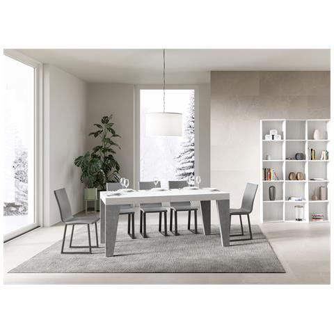 Tavolo Allungabile 90x160/420 Cm Naxy Mix Piano Bianco Frassino - Gambe Noce - Bianco Frassino /cemento - Foto 6