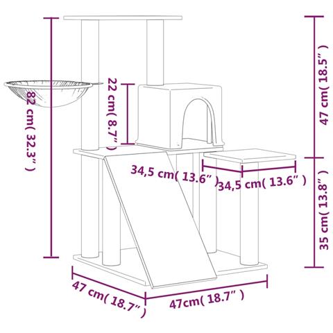 Albero Per Gatti Con Tiragraffi In Sisal Grigio Chiaro 82 Cm - Foto 4