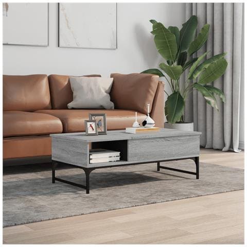 Tavolino Salotto Grigio Sonoma 100x50x35cm Multistrato Metallo - Foto 3
