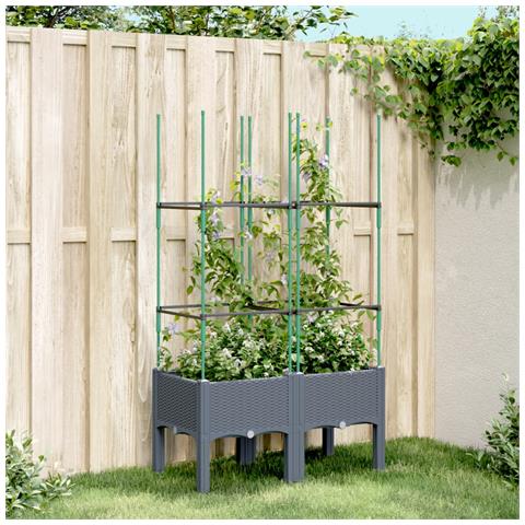 Fioriera Da Giardino Con Traliccio Grigia 80x40x142,5 Cm In Pp - Foto 1