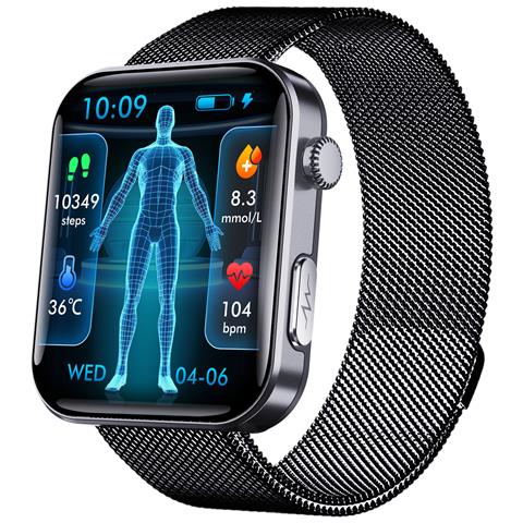 Smartwatch: Misura La Frequenza Cardiaca, La Pressione Sanguigna, L'ossigeno Nel Sangue E I Passi Black Milanese Strap - Foto 2