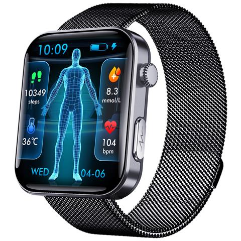 Smartwatch: Misura La Frequenza Cardiaca, La Pressione Sanguigna, L'ossigeno Nel Sangue E I Passi Black Milanese Strap - Foto 1