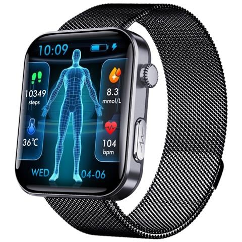 Smartwatch: Misura La Frequenza Cardiaca, La Pressione Sanguigna, L'ossigeno Nel Sangue E I Passi Black Milanese Strap - Foto 9