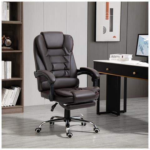 Poltrona da Ufficio Reclinabile in stile Presidenziale con Poggiapiedi, 64.5x69x109-117 cm, color Caffè - Foto 6