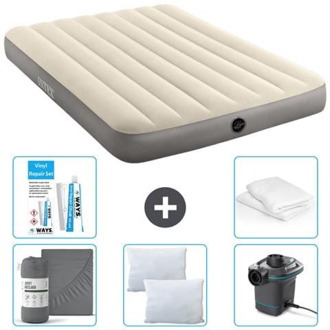 Set Materassino Gonfiabile - 191x137x25 Cm - Beige - Include Accessori Coordinati Cb10 - Foto 1