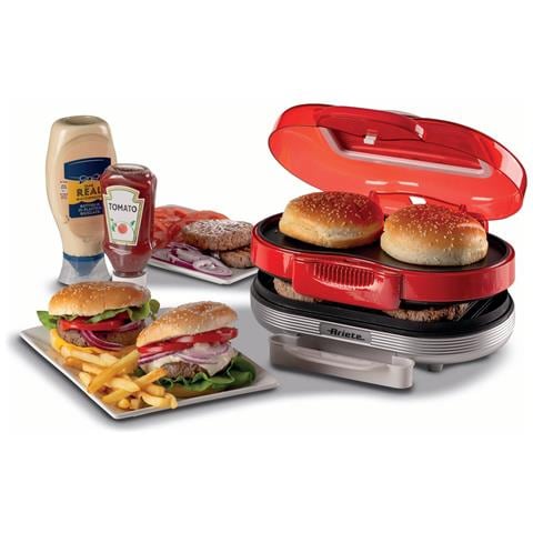 205 Hamburger Maker Party Time, Macchina per fare hamburger, 1200 W, Doppie piastre antiaderenti, 2 scomparti, Facile da pulire, Rosso - Foto 6
