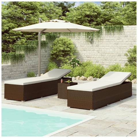 Lettini Prendisole Con Tavolino 3 Pz In Polyrattan Marrone - Foto 8