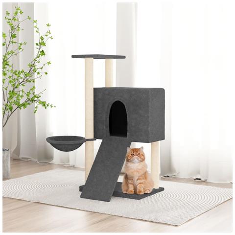 Albero per Gatti con Tiragraffi in Sisal Grigio Scuro 96 cm - Foto 2