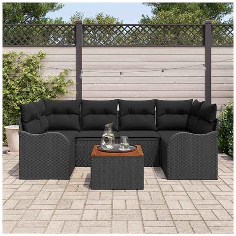 Set di divani da giardino  7 pezzi con cuscini Rattan nero, Divano da giardino 2 posti  con cuscini in polyrattan nero - Foto 2