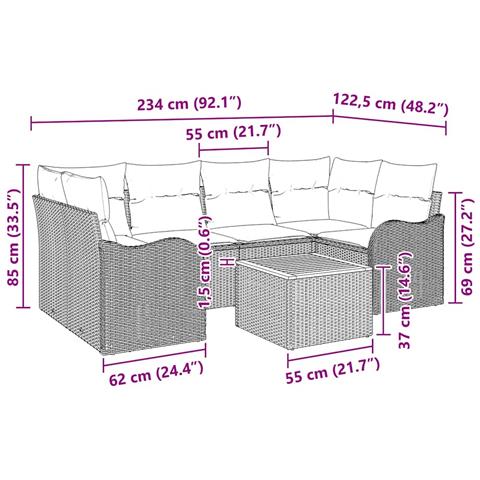 Set di divani da giardino  7 pezzi con cuscini Rattan nero, Divano da giardino 2 posti  con cuscini in polyrattan nero - Foto 9