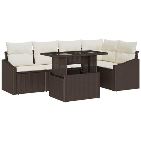 Set Divano da Giardino 6 Pezzi con Cuscini Marrone Polyrattan - Foto 1