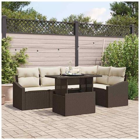 Set Divano da Giardino 6 Pezzi con Cuscini Marrone Polyrattan - Foto 2