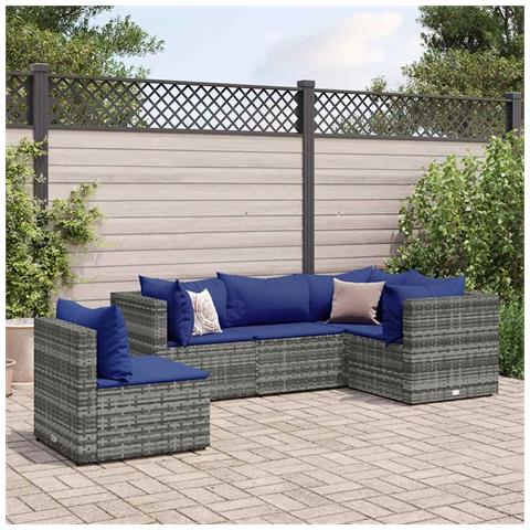 Set Divani da Giardino 5 pz con Cuscini in Polyrattan Grigio - Foto 2