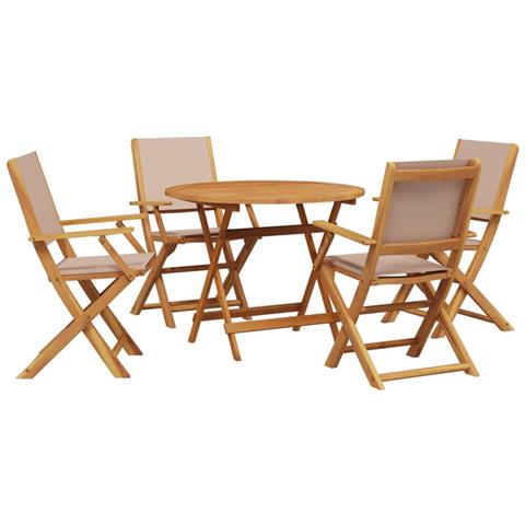 Set da Pranzo da Giardino 5 pz Tortora Tessuto e Legno Massello - Foto 1