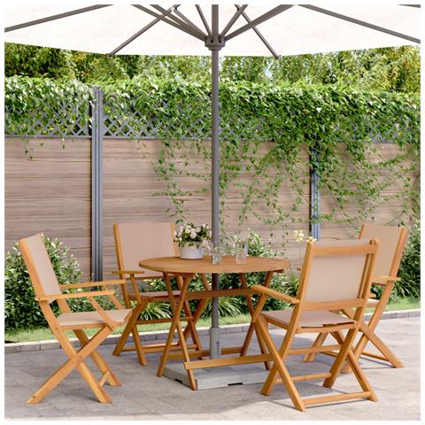 Set da Pranzo da Giardino 5 pz Tortora Tessuto e Legno Massello - Foto 2