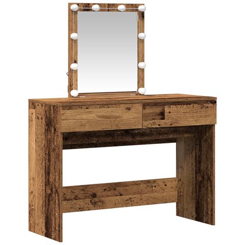 Tavolo da trucco con specchio e luci LED in legno vecchio - Foto 1