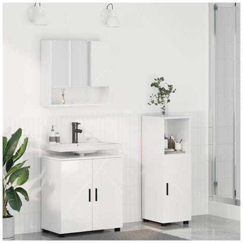 Set di mobili per il bagno 3 pcs Bianco lucido 61 x 35 x 64 cm - Foto 2