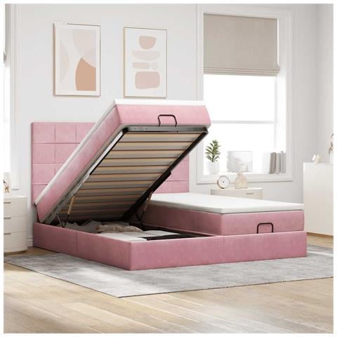 Struttura Letto Pouf con Materassi Rosa 160x200 cm Velluto - Foto 2