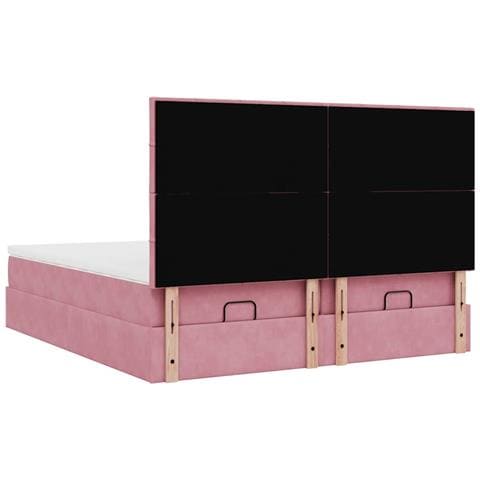 Struttura Letto Pouf con Materassi Rosa 160x200 cm Velluto - Foto 9