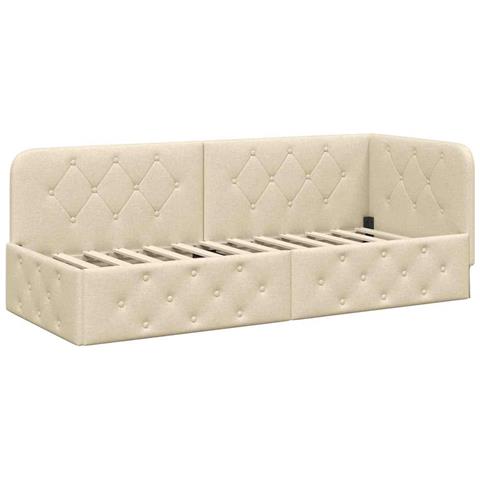 Cornice del letto ad angolo Crema 80 x 200 cm Tessuto - Foto 1