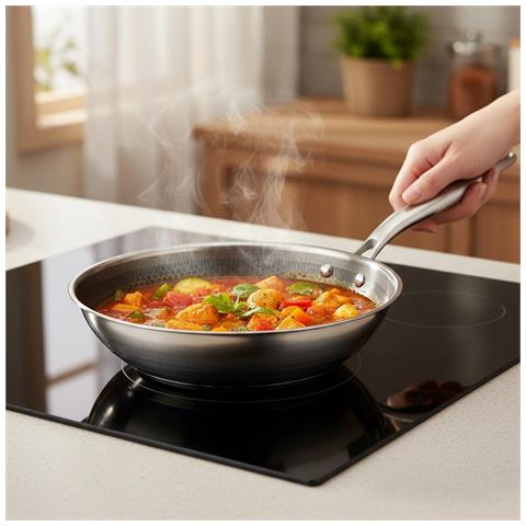 Padella Da 28 Cm Con Rivestimento A Nido D'ape E Manico Lungo, Argento - Foto 2