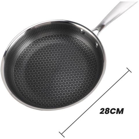 Padella Da 28 Cm Con Rivestimento A Nido D'ape E Manico Lungo, Argento - Foto 5