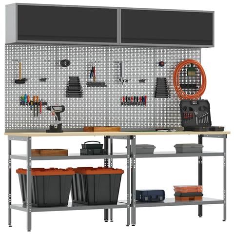 Set banco da lavoro con lo scaffale 8 pcs Nero e Grigio - Foto 2