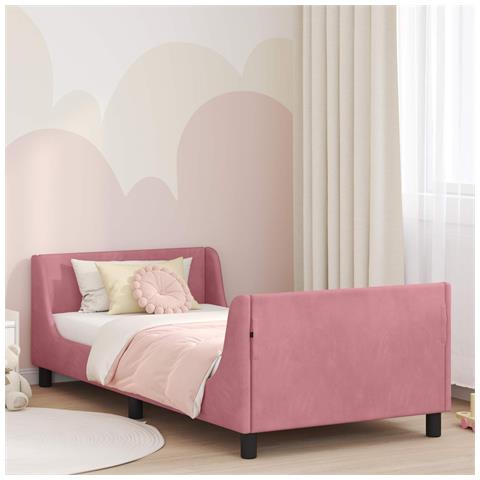 Struttura letto bambini con testata Rosa 80 x 200 cm Velluto - Foto 2