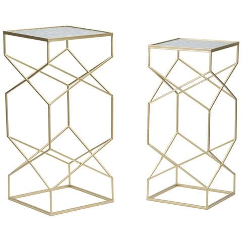 Coppia Tavolinetti Glassy Glam In Ferro Dorato E Vetro, Altezze Diverse - Foto 1