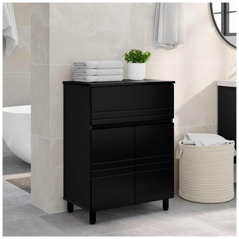 Mobiletto da bagno Nero 60 x 35 x 80 cm Legno ingegnerizzato - Foto 2