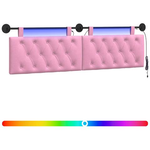 Testiera sospesa Con luce LED Rosa Tessuto - Foto 1