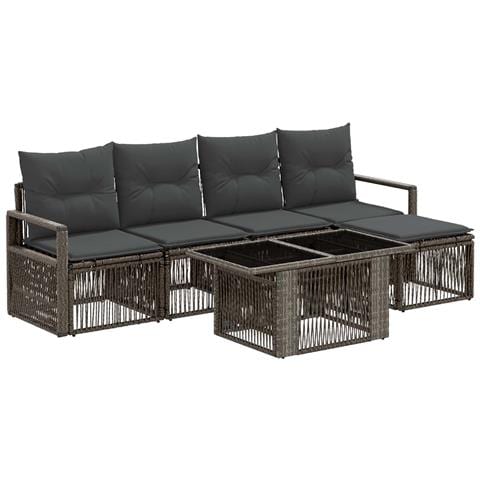 Set Divano da Giardino 6 pz Grigio e Grigio Scuro polyrattan - Foto 1